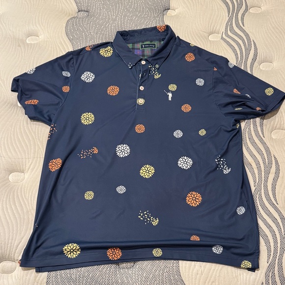 William Murray Golf Navy Polo with Colorful Floral Design - Picture 1 of 5
